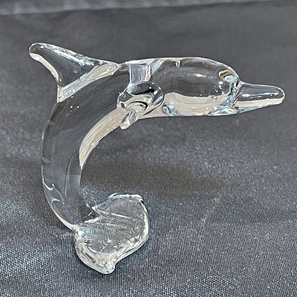 Dolphin Whale Figurines Miniature 2 Inch Pair Clear Hand Blown Crystal Glass - Picture 6 of 12